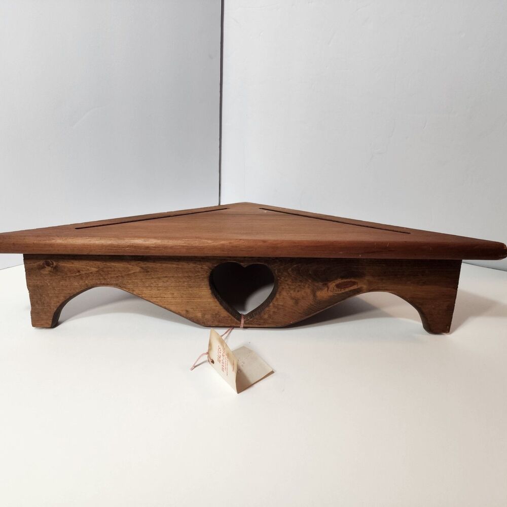 Vintage Wood Corner Shelf w/ Heart Cutout Primitive Country Wall Decor